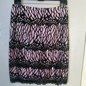 Women's CARLISLE Operetta Silk Lace Black Pink Pencil Skirt Sz 8 EUC